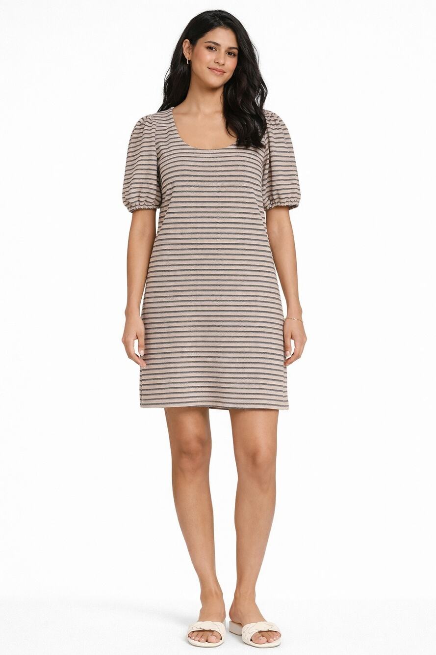 Loft Striped Puff Sleeve Mini Shift Dress Womens Size Small New